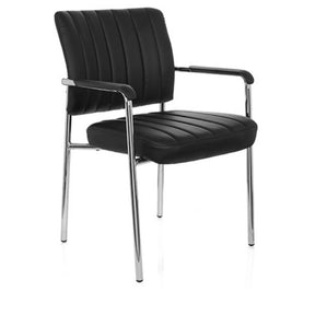 Silla de cuatro patas SOMOS V negra con tapicería de cuero sintético, costuras transversales y estructura cromada de hjh OFFICE