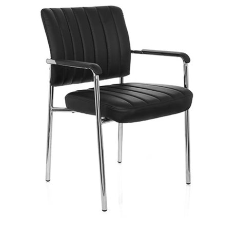 Silla de cuatro patas SOMOS V negra con tapicería de cuero sintético, costuras transversales y estructura cromada de hjh OFFICE