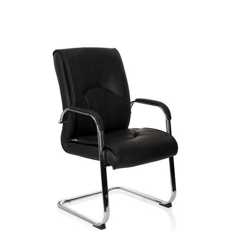 Silla de viga voladiza SOVRANO V negra con tapizado de cuero sintético y estructura de metal cromado de hjh OFFICE