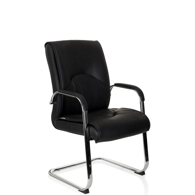 Silla de viga voladiza SOVRANO V negra con tapizado de cuero sintético y estructura de metal cromado de hjh OFFICE