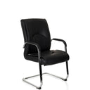 Silla de viga voladiza SOVRANO V negra con tapizado de cuero sintético y estructura de metal cromado de hjh OFFICE