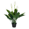 Planta artificial SPATHIPHYLLUM en verde y blanco con tres flores en una maceta negra de hjh OFFICE