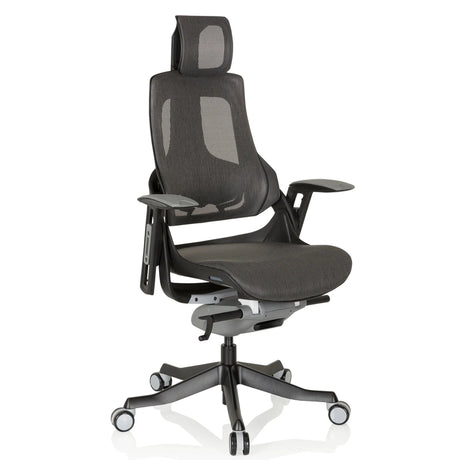 Silla de oficina profesional SPEKTRE BLACK con malla en color gris y negro y reposacabezas de hjh OFFICE