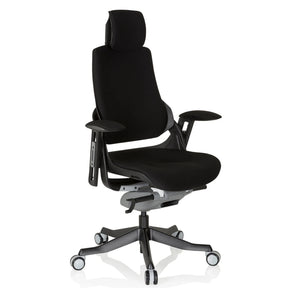 Silla de oficina profesional SPEKTRE BLACK negra con tapizado de tela, reposacabezas y reposabrazos de hjh OFFICE
