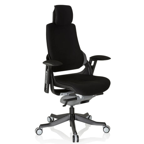 Silla de oficina profesional SPEKTRE BLACK negra con tapizado de tela, reposacabezas y reposabrazos de hjh OFFICE