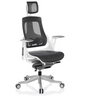 Silla de oficina profesional SPEKTRE con malla gris, reposacabezas y estructura blanca de hjh OFFICE