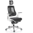 Silla de oficina profesional SPEKTRE con malla gris, reposacabezas y estructura blanca de hjh OFFICE