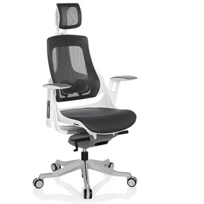 Silla de oficina profesional SPEKTRE con malla gris, reposacabezas y estructura blanca de hjh OFFICE