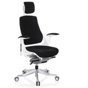 Silla de oficina profesional SPEKTRE con tapizado de tela negra, estructura blanca y reposacabezas de hjh OFFICE