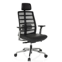 Silla alta gama SPINIO ELITE L con malla negra y asiento de cuero de hjh OFFICE