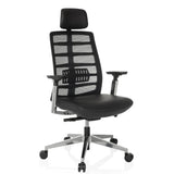 Silla alta gama SPINIO ELITE L con malla negra y asiento de cuero de hjh OFFICE