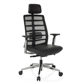 Silla alta gama SPINIO ELITE L con malla negra y asiento de cuero de hjh OFFICE