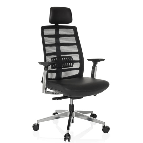 Silla alta gama SPINIO ELITE L con malla negra y asiento de cuero de hjh OFFICE