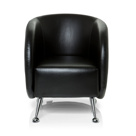 Sillón tapizado negro ST. LUCIA con funda de cuero sintético liso y cuatro patas cromadas de hjh OFFICE