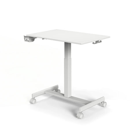 Escritorio de pie blanco Stand K con una superficie cuadrada y cuatro ruedas de hjh OFFICE