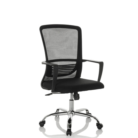 Silla Home Office STAR-TEC S en negro con respaldo de malla y base brillante de hjh OFFICE