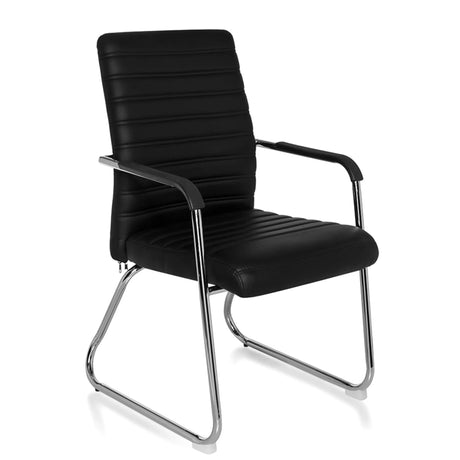 Silla de confidente negra STEEL V con tapizado acolchado y estructura de patines cromada de hjh OFFICE
