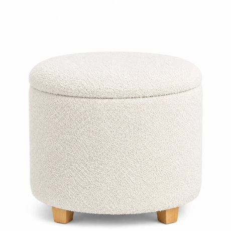 Taburete tapizado blanco Storiano S con funda de tela estructurada y patas de madera clara de hjh LIVING