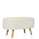 Banco blanco STORIANO con tapicería de tela estructurada y cuatro patas de madera clara de hjh LIVING