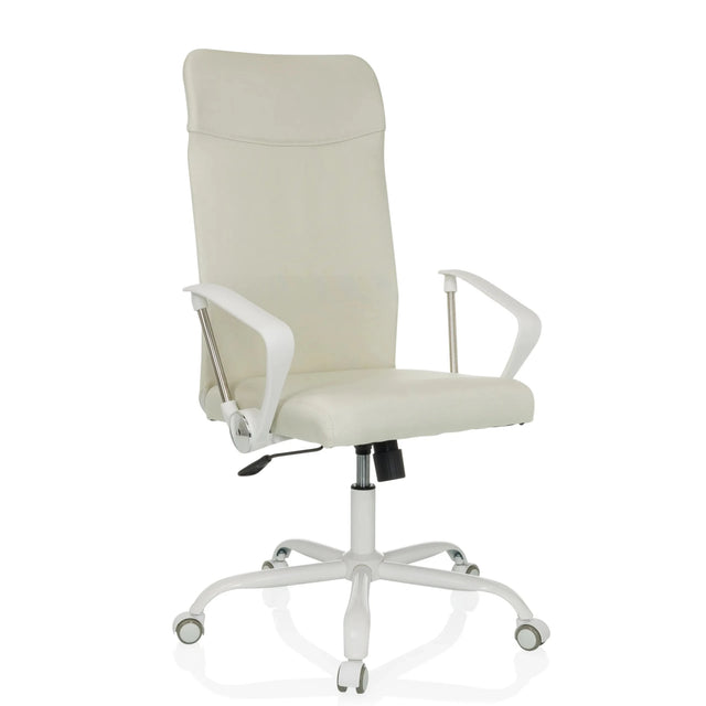 Silla Home Office STRYKA W en color beige con reposabrazos y base blancos de hjh OFFICE