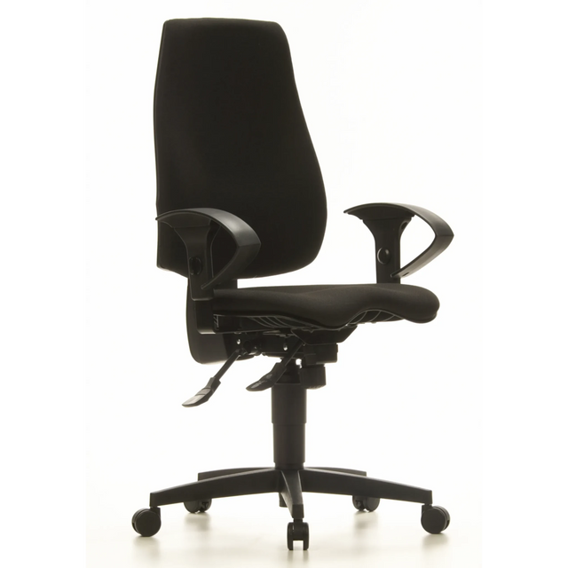 Silla de oficina profesional SYDNEY PRO negra con reposabrazos y base con ruedas de Topstar
