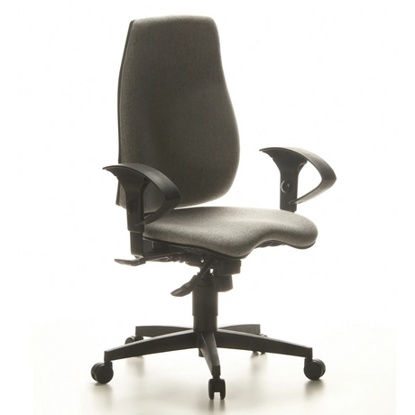 Silla de oficina profesional SYDNEY PRO con tapicería de tela gris claro y reposabrazos negros de Topstar