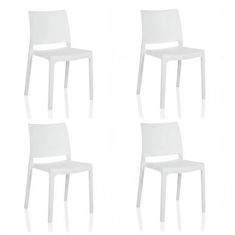 Set de cuatro sillas de exterior blancas T37 V 4 con respaldo sencillo de hjh LIVING