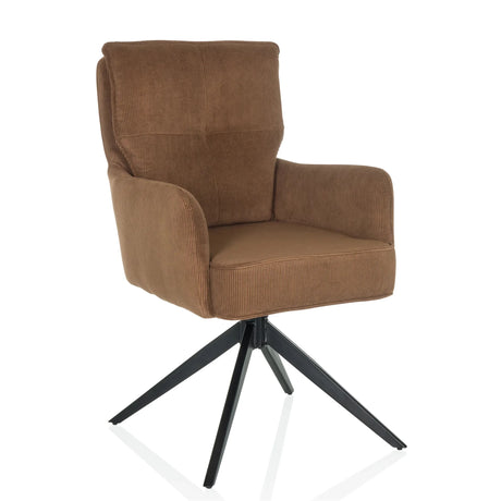 Silla tapizada marrón TARUGO con funda de pana y base en estrella negra de hjh LIVING