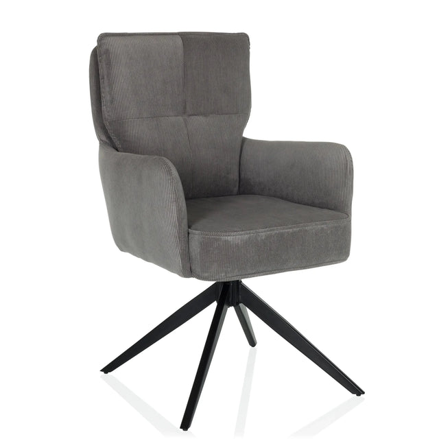 Silla tapizada gris TARUGO con funda de pana y estructura negra de cuatro patas de hjh LIVING