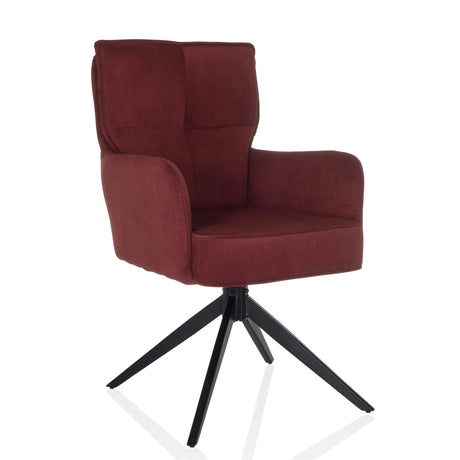 Silla tapizada roja TARUGO con funda de pana y estructura de cuatro patas negra de hjh LIVING