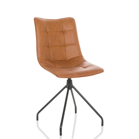 Silla tapizada marrón TARVISO PU con costuras y estructura de cuatro patas negra de hjh OFFICE