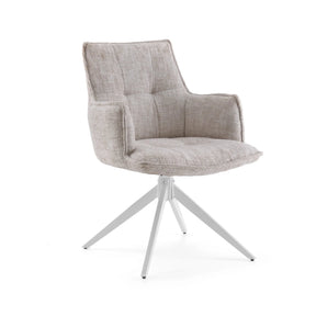 Silla de comedor Tavaro beige con tapizado de tela y base en estrella blanca de hjh LIVING