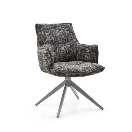 Silla de comedor Tavaro gris con funda de tela jaspeada y estructura metálica de cuatro estrellas de hjh LIVING