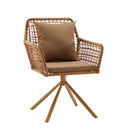 Silla tapizada marrón Tavaro Korvik de mimbre con cojín a juego y base metálica de cuatro brazos de hjh LIVING