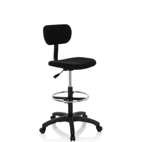 Silla de mostrador TOP WORK 05 negra con respaldo, aro reposapiés y base con ruedas de hjh OFFICE