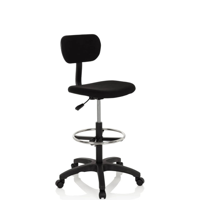 Silla de mostrador TOP WORK 05 negra con respaldo, aro reposapiés y base con ruedas de hjh OFFICE