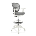 Silla de mostrador TOP WORK 108 W gris con respaldo de malla y base blanca de hjh OFFICE