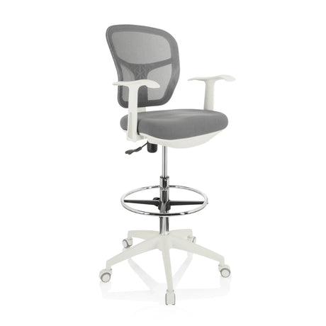 Silla de mostrador TOP WORK 108 W gris con respaldo de malla y base blanca de hjh OFFICE