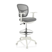 Silla de mostrador TOP WORK 108 W gris con respaldo de malla y base blanca de hjh OFFICE
