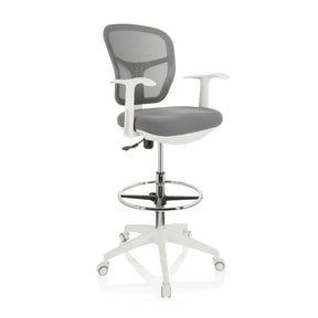 Silla de mostrador TOP WORK 108 W gris con respaldo de malla y base blanca de hjh OFFICE