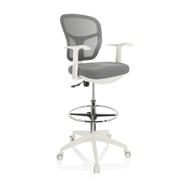 Silla de mostrador TOP WORK 108 W gris con respaldo de malla y base blanca de hjh OFFICE