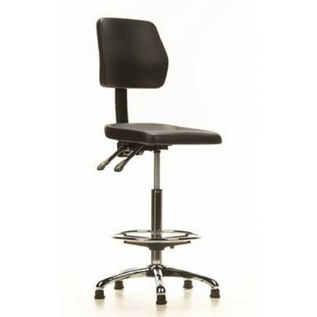 Silla de mostrador TOP WORK 11 negra con aro reposapiés y base estrellada cromada de hjh OFFICE