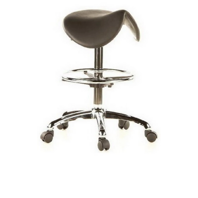 Taburete de silla de montar TOP WORK 13 negro con estructura cromada, aro reposapiés y ruedas de hjh OFFICE