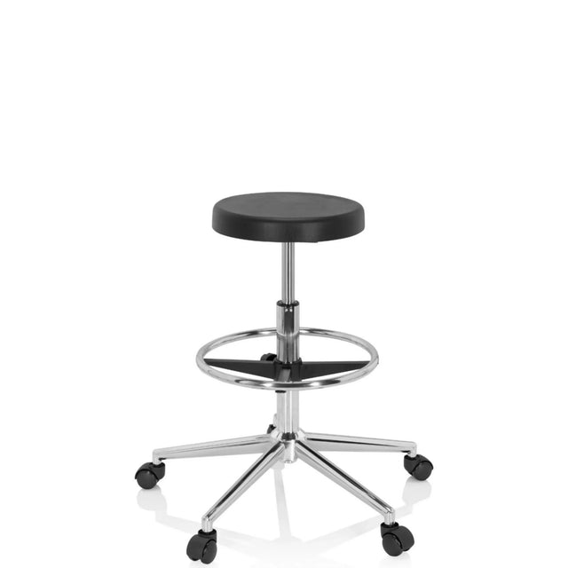 taburete giratorio negro TOP WORK 14 I con base en estrella cromada, reposapiés y ruedas de hjh OFFICE