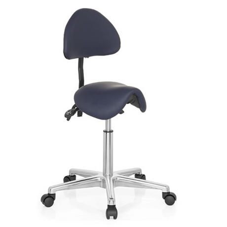taburete de silla de montar TOP WORK 20 azul con respaldo y base de estrella plateada con ruedas de hjh OFFICE