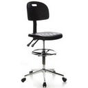 Silla de mostrador TOP WORK 23 negra con reposapiés y base en estrella cromada con ruedas de hjh OFFICE