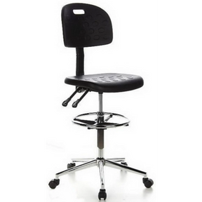 Silla de mostrador TOP WORK 23 negra con reposapiés y base en estrella cromada con ruedas de hjh OFFICE