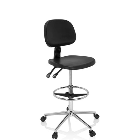 Silla de mostrador TOP WORK 24 I negra con reposapiés y cinco ruedas de hjh OFFICE