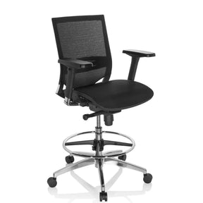 Silla de mostrador TOP WORK 78 negra con malla, reposapiés y ruedas de hjh OFFICE