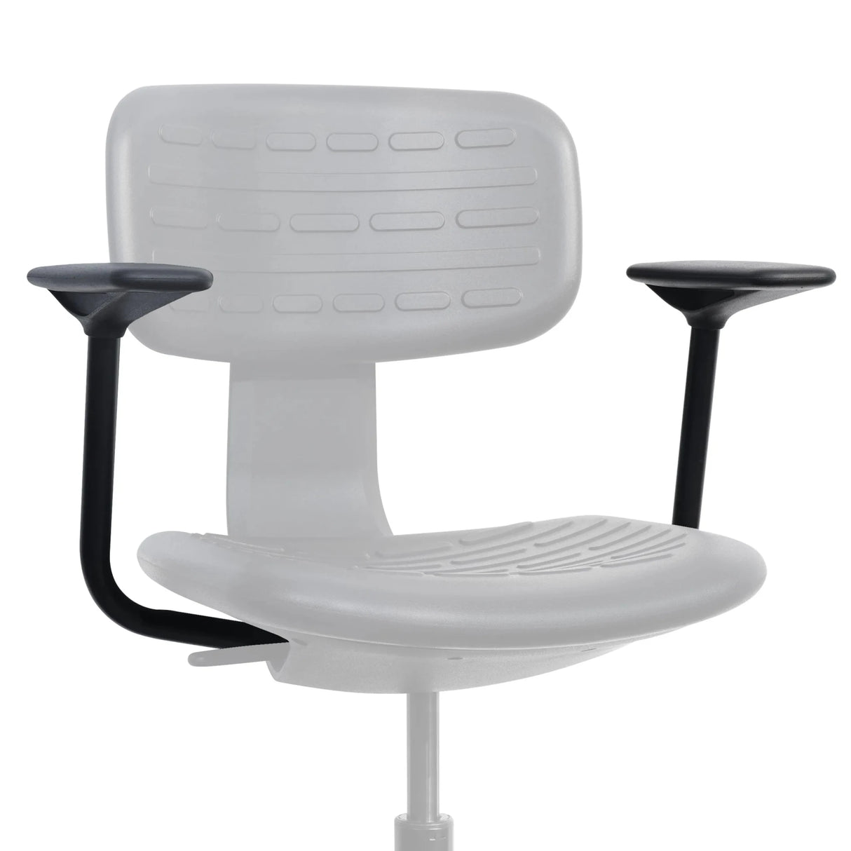 Reposabrazos TOP WORK B - A en negro en una silla gris claro de hjh OFFICE